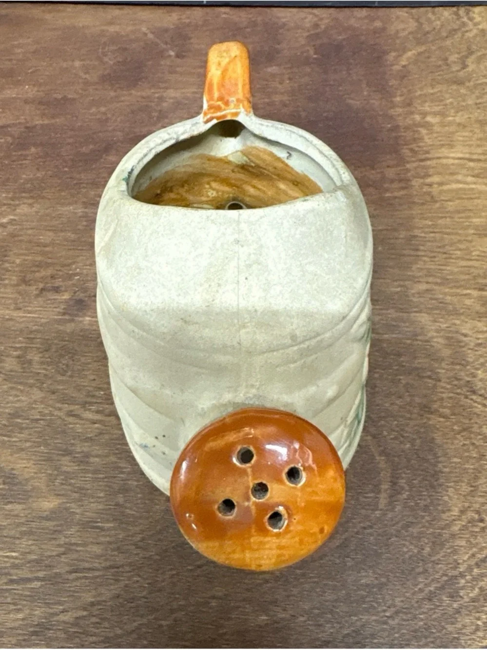 Hand-Painted Floral Ceramic Watering Can Planter - Orange Flowers